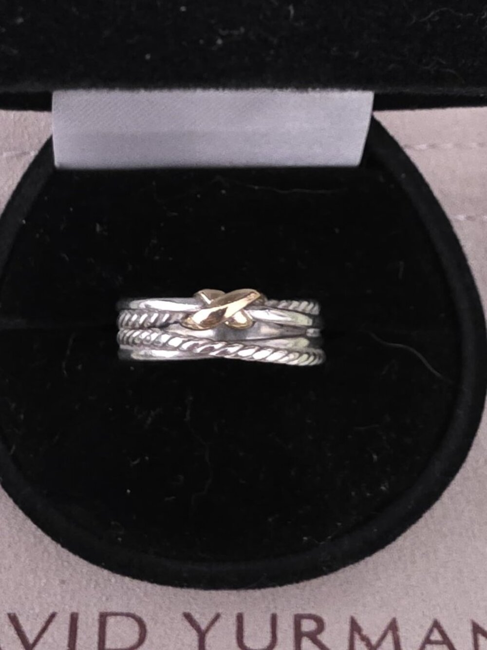 David Yurman X Crossover Band Ring Sterling Silver 18K Yellow Gold Size 7.5